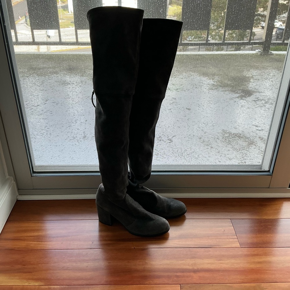 Stuart Weitzman Tieland Over-the-Knee Boots Charcoal Grey 6.5